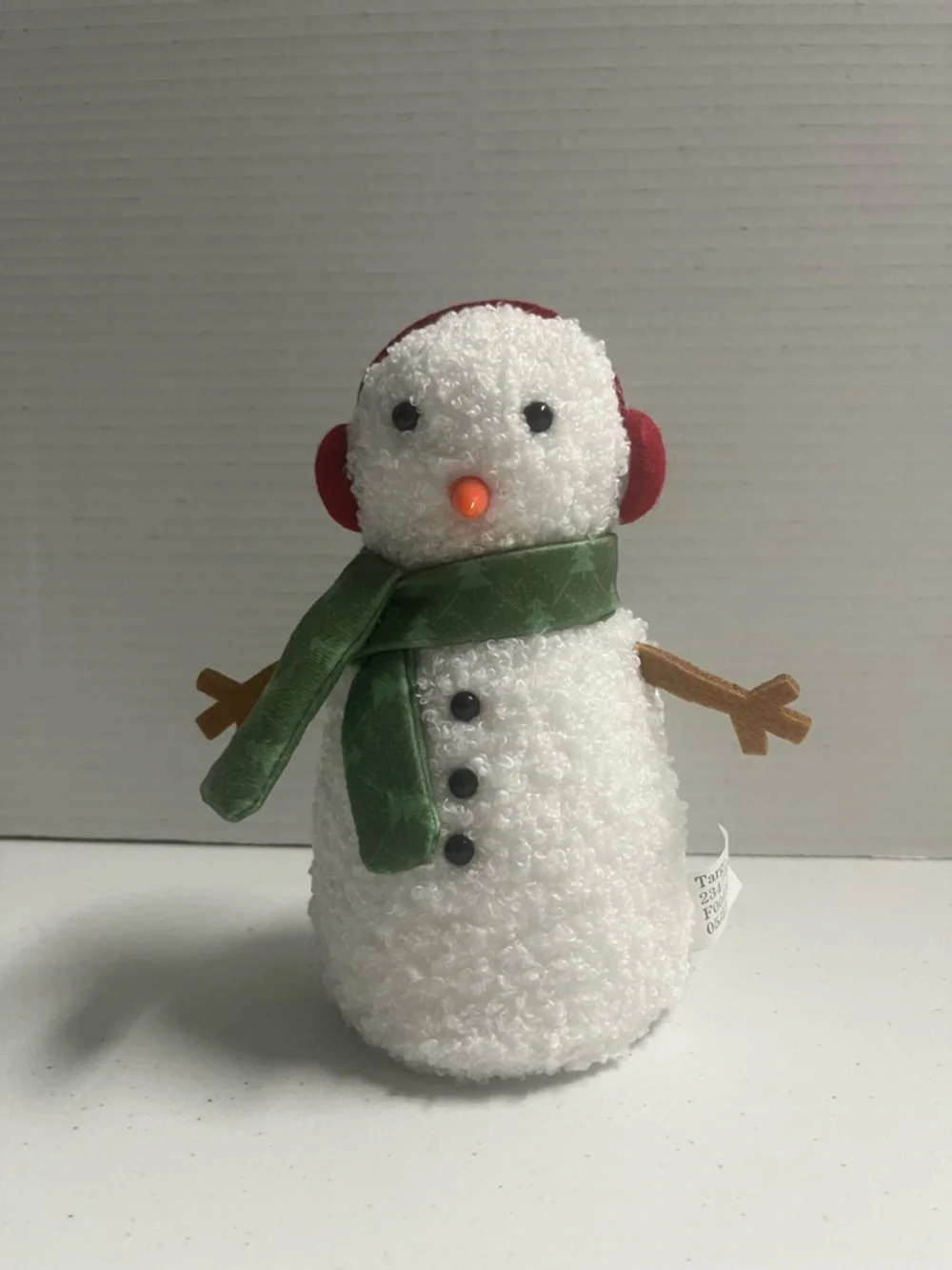 Target White Snowman Plush with Green Scarf and Red Ear Muffs-H